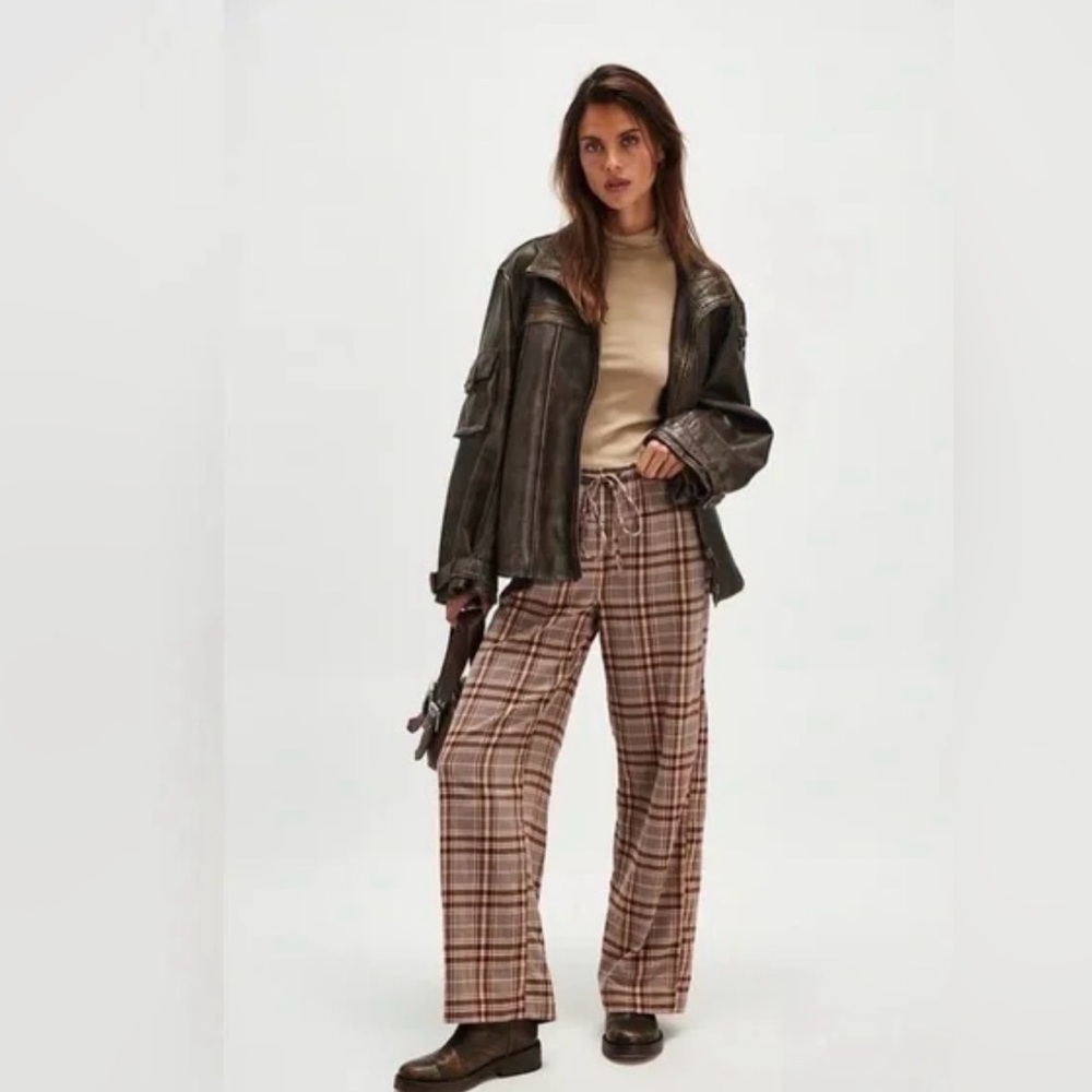NWT Free People Women's Plaid Hudson Canyon Drawstring Wide-Leg Pants - small